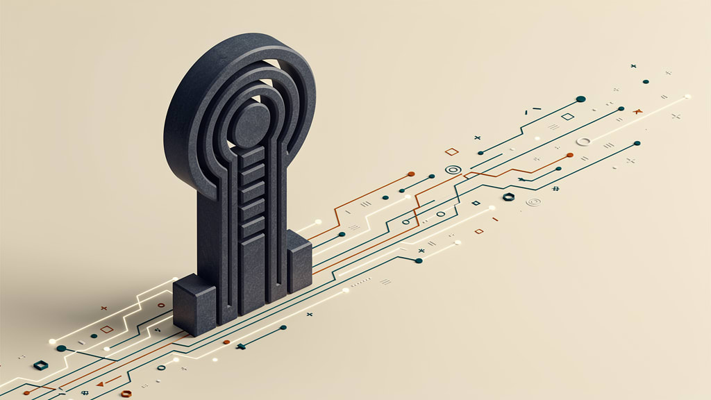 U.S. Copyright Office editorial illustration showing dark sculptural copyright symbol connected to a network of abstract