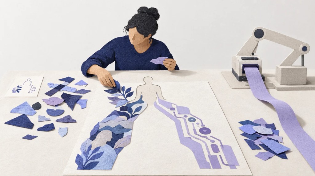An uncluttered paper studio with one broad worktable and a quiet white background.